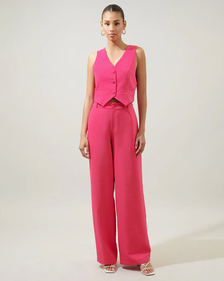 Hot Pink Waistcoat And Pant Set