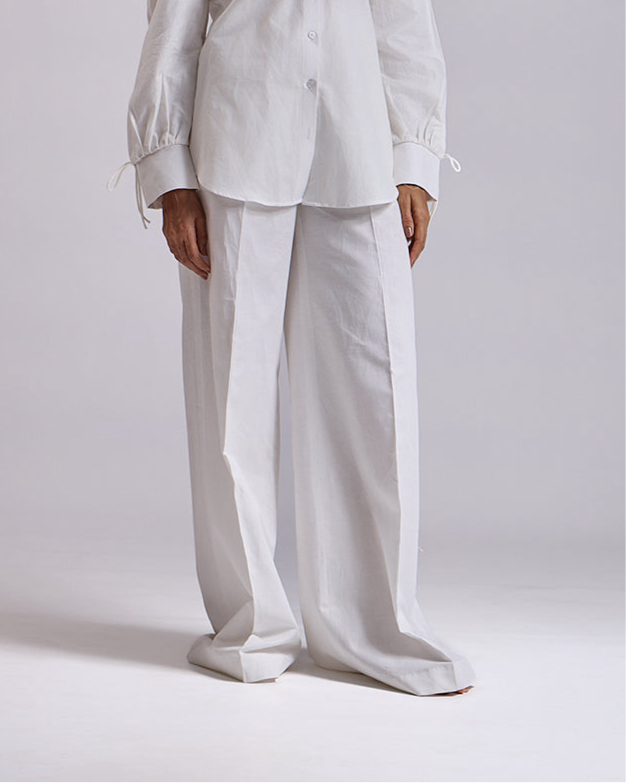 Linen - Ivory High Waist Palazzo Pants