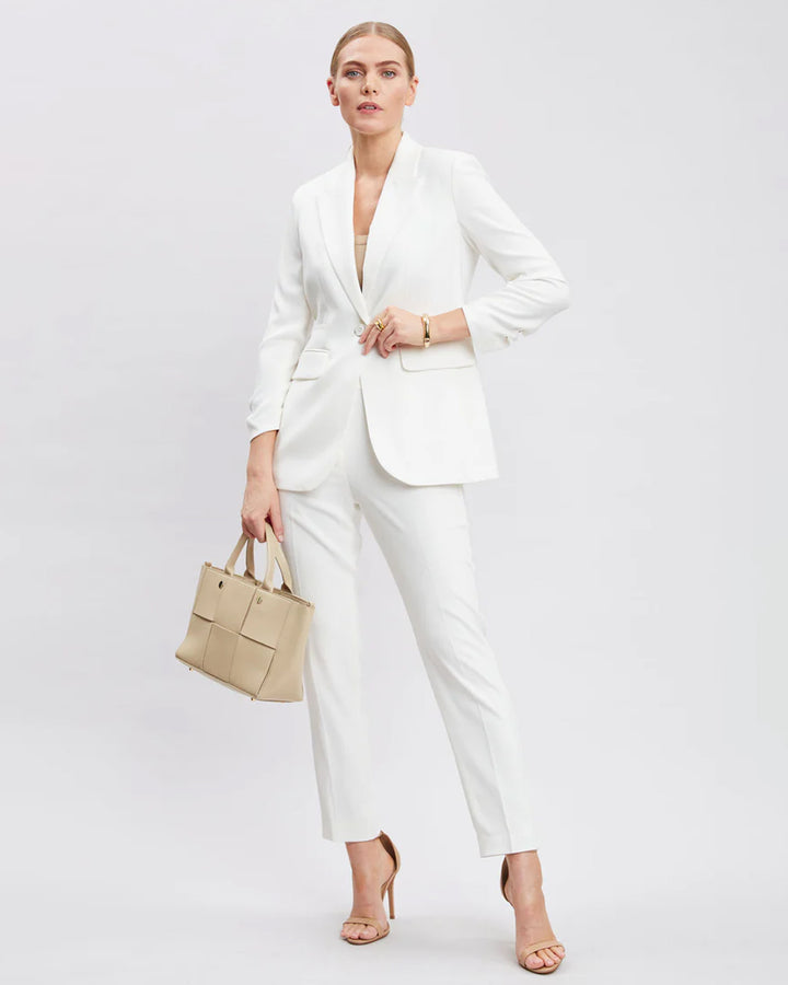 White single breasted blazer with ruched sleeves