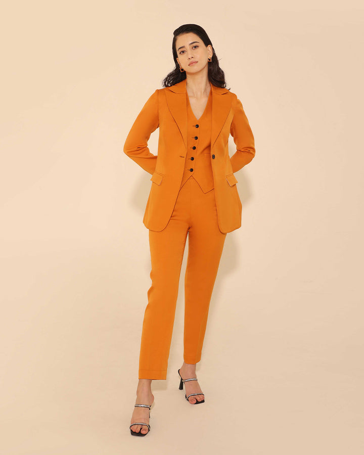 Triya Camel Slim-Fit Blazer Set