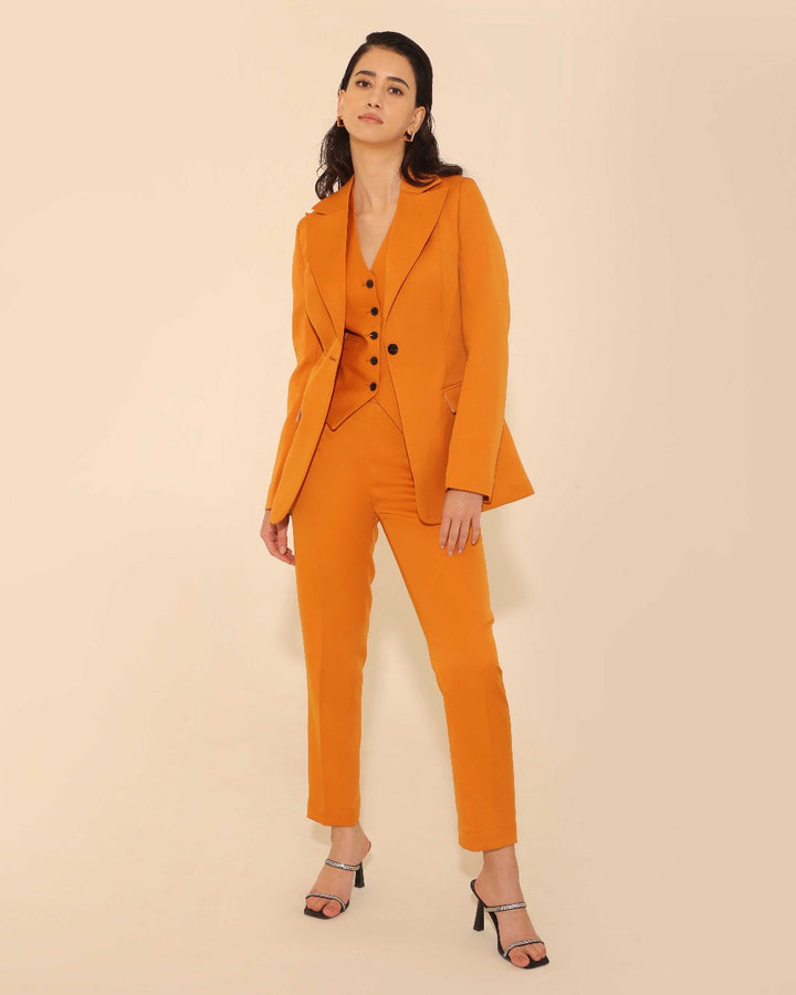 Triya Camel Slim-Fit Blazer Set