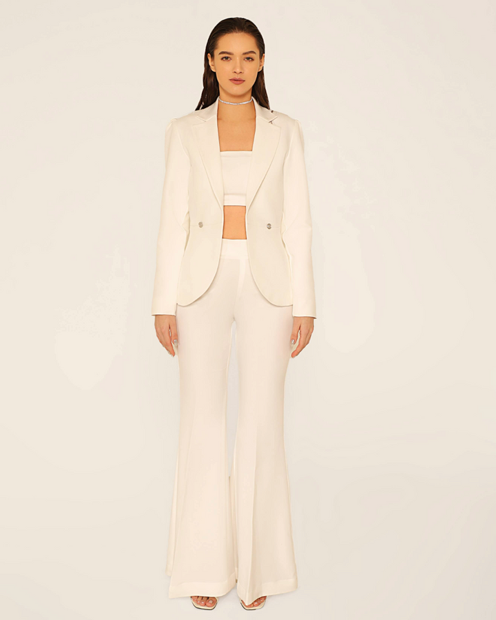 Geo White Blazer Set