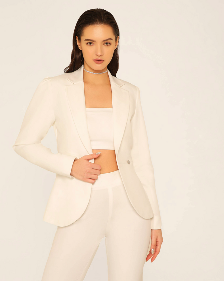 Geo White Blazer Set