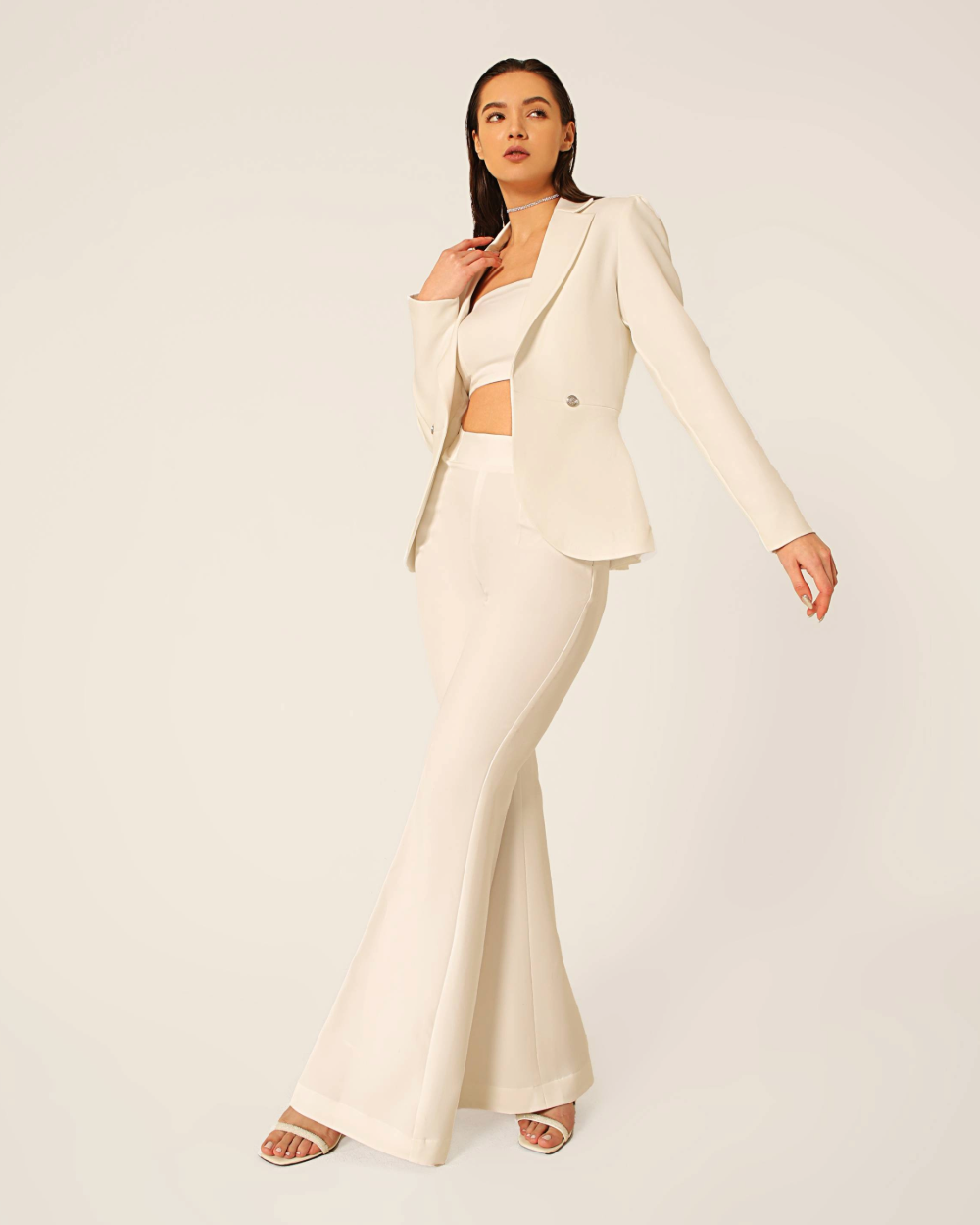 Geo White Blazer Set