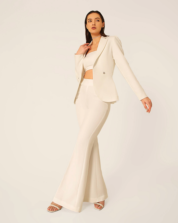 Geo White Blazer Set
