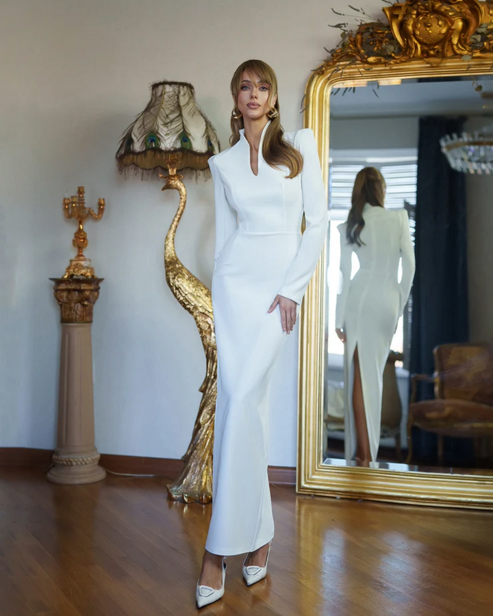 Paula White V-Neck  Midi Dress