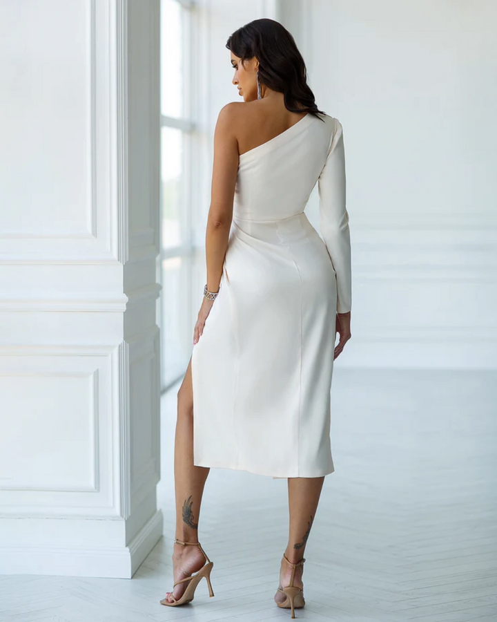 Irene White Satin Cut-Out Midi Dress