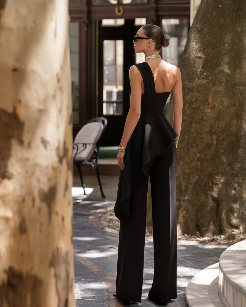 Rosy Black sweetheart Peplum Top & Pants