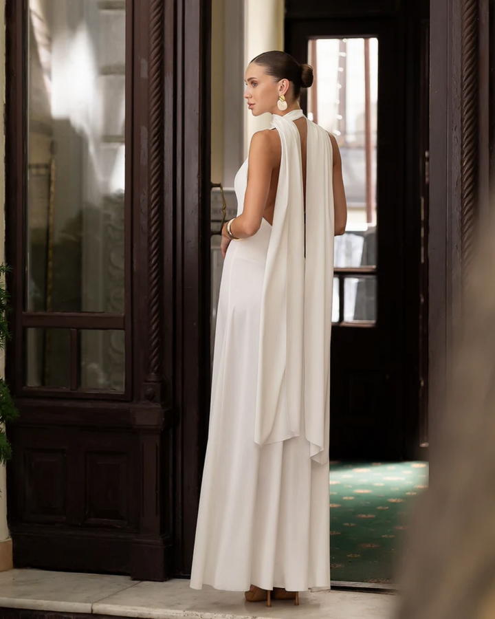 Celine White Halter-Neck Backless Maxi Dress
