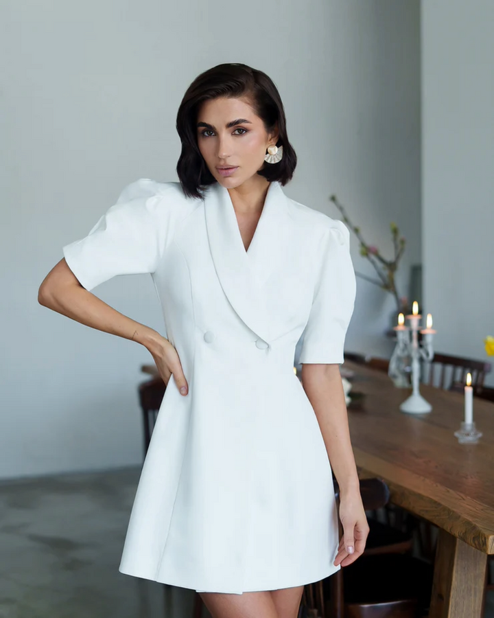 Clara White Collared  Mini Dress