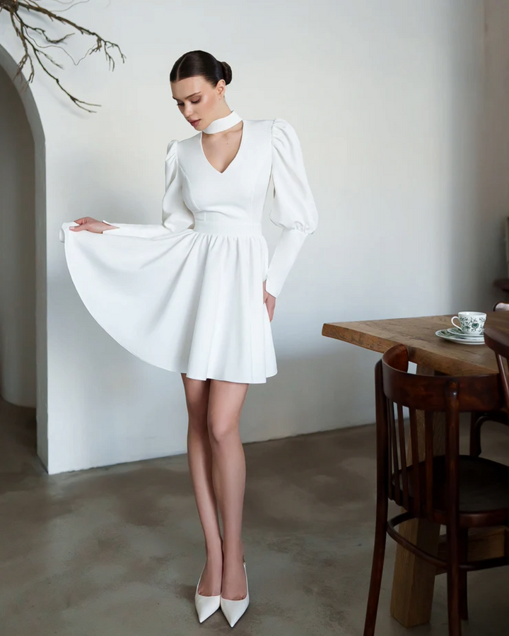 Amber White Choker-Neck Mini Dress