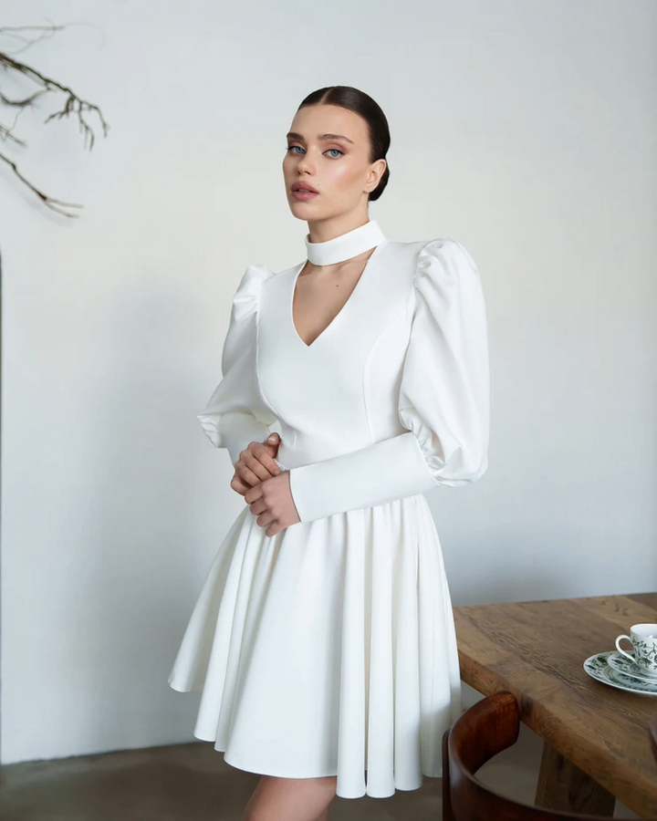 Amber White Choker-Neck Mini Dress