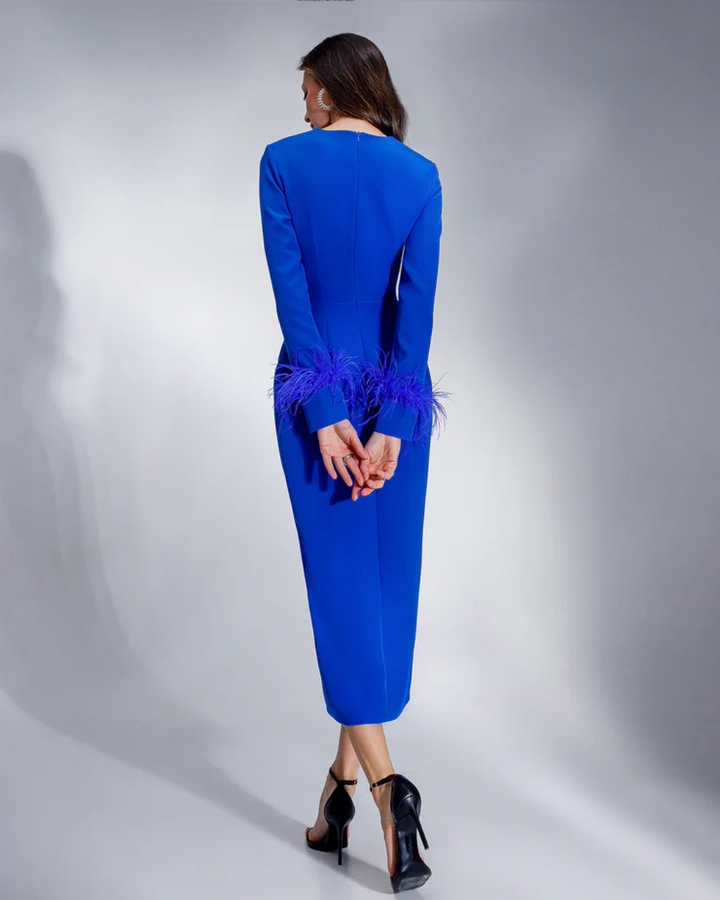 Casey Blue Feather Sleeve Midi Dress
