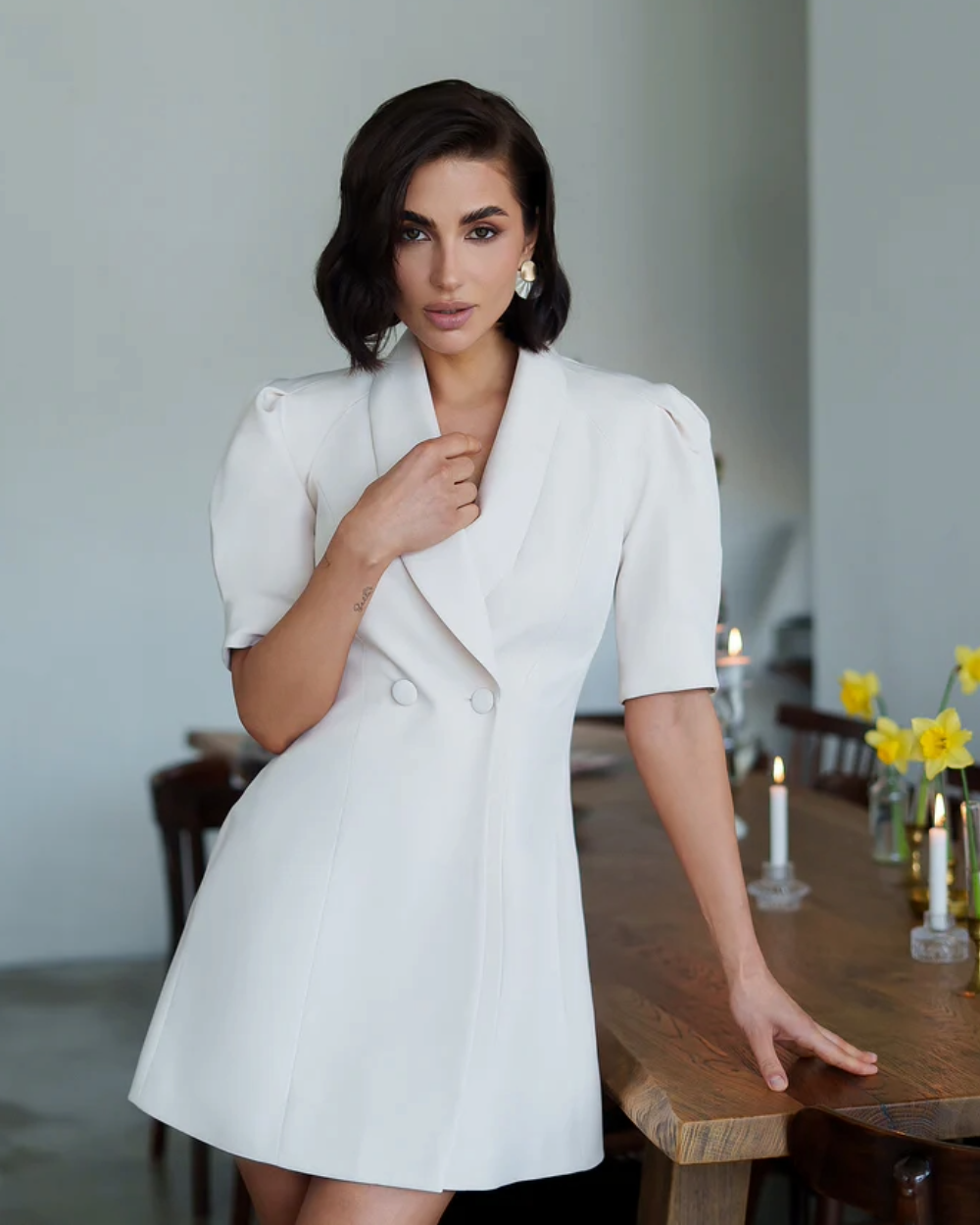 Clara White Collared  Mini Dress