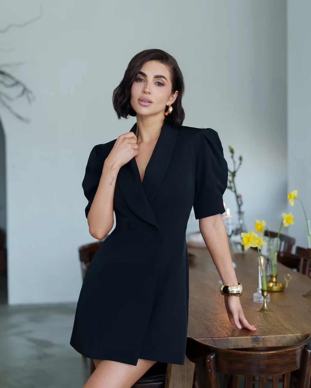 Clara Black Collared Mini Dress