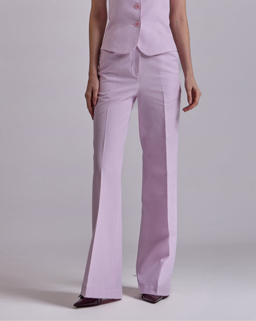 Linen - Lavender High waisted Fitted  Pant