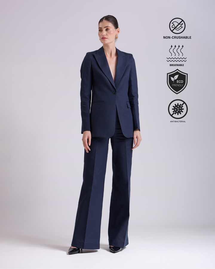 Linen - Navy Blue Single-Breasted Suit 2-Piece