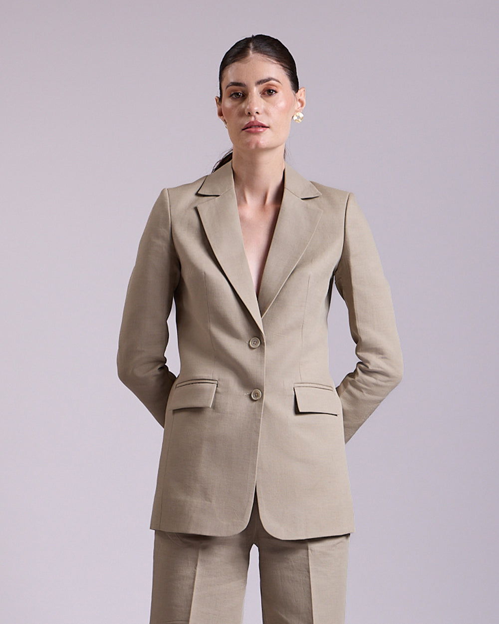 Linen - Olive Single Breasted Blazer