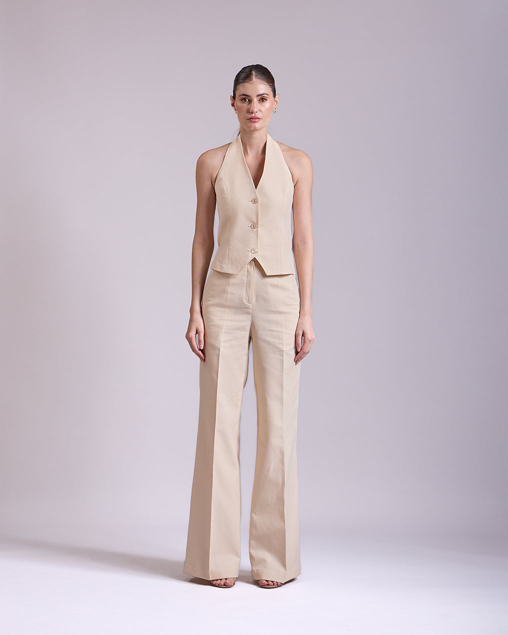 Linen - Beige Waistcoat And Pant Set