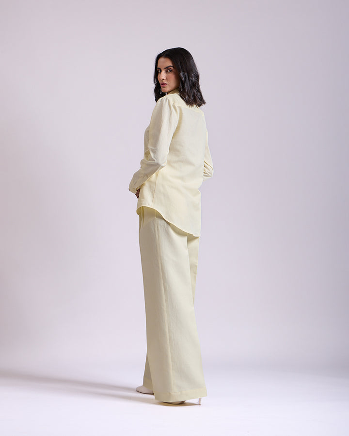 Linen - Yellow Pleated High-waisted Pants