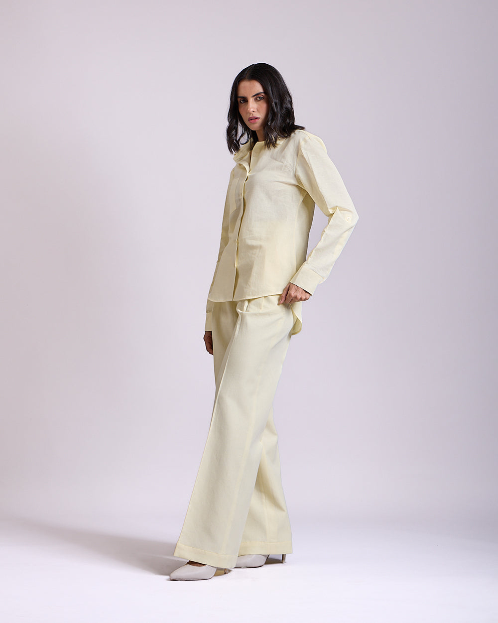 Linen - Yellow Pleated High-waisted Pants