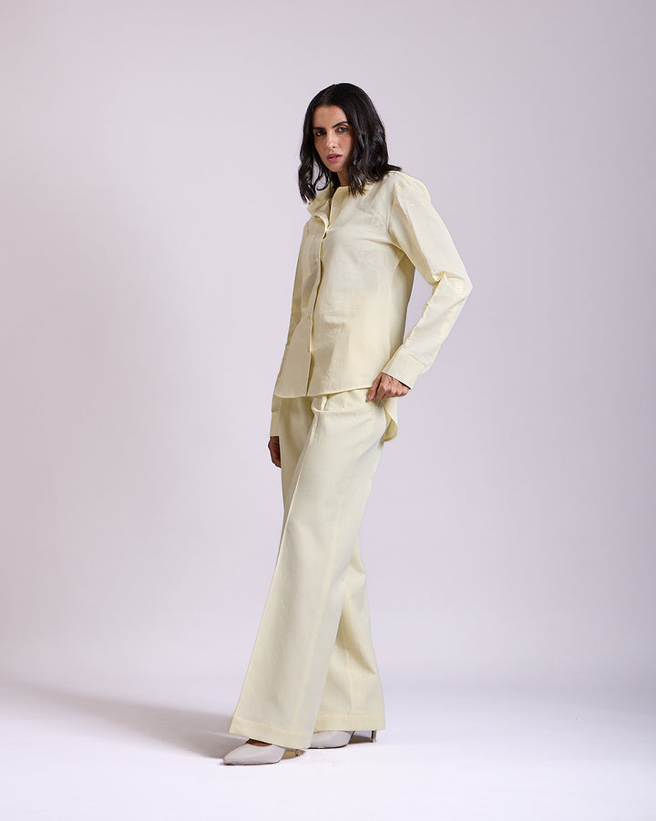 Linen - Yellow Pleated High-waisted Pants