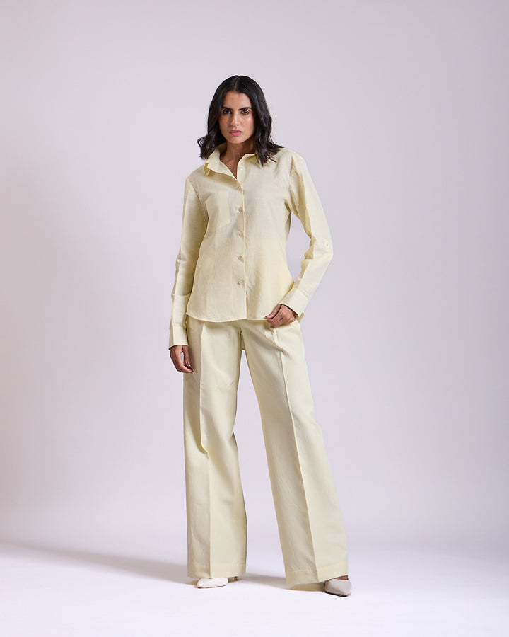 Linen - Yellow Pleated High-waisted Pants