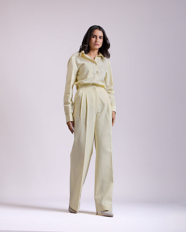 Linen - Yellow Pleated High-waisted Pants