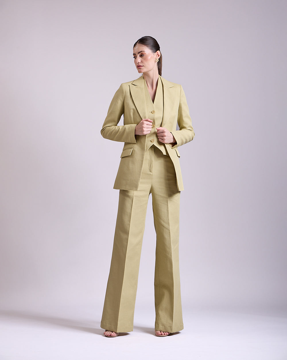 Linen - Pista Green Slim-Fit 3-Piece Suit