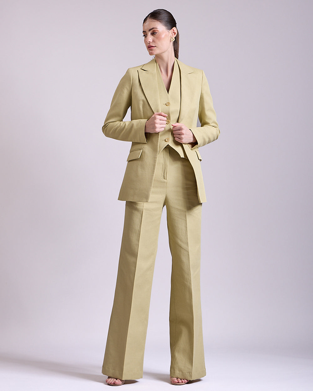 Linen - Pista Green Slim-Fit 3-Piece Suit