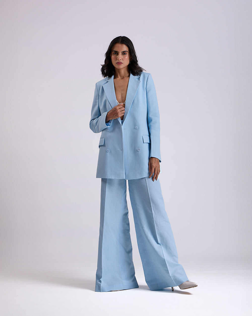 Linen - Sky blue Oversized 2-Piece Suit