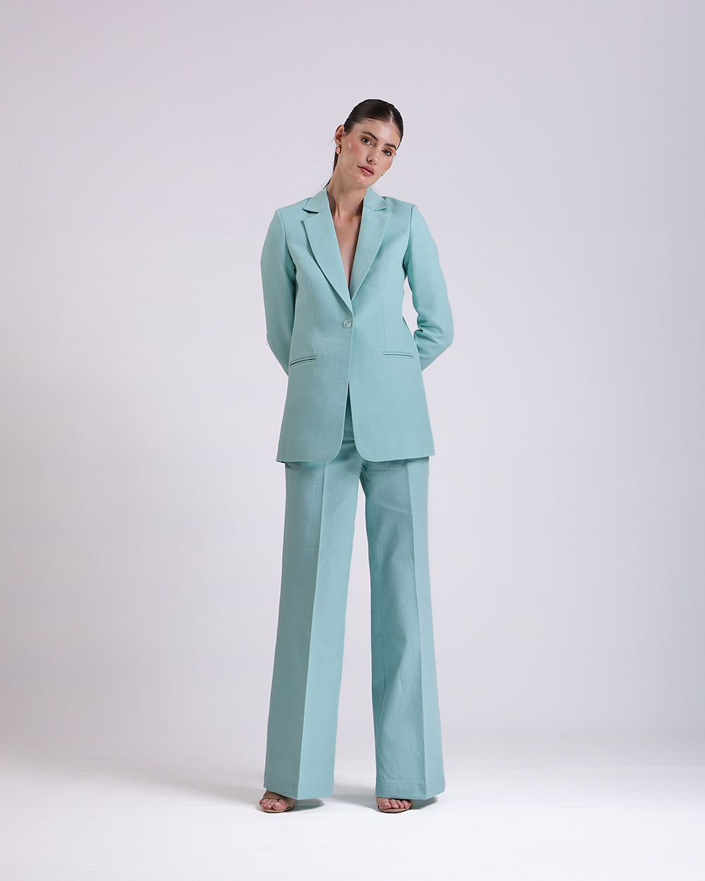 Linen - Teal Blue Single Breasted Suit 2-Piece