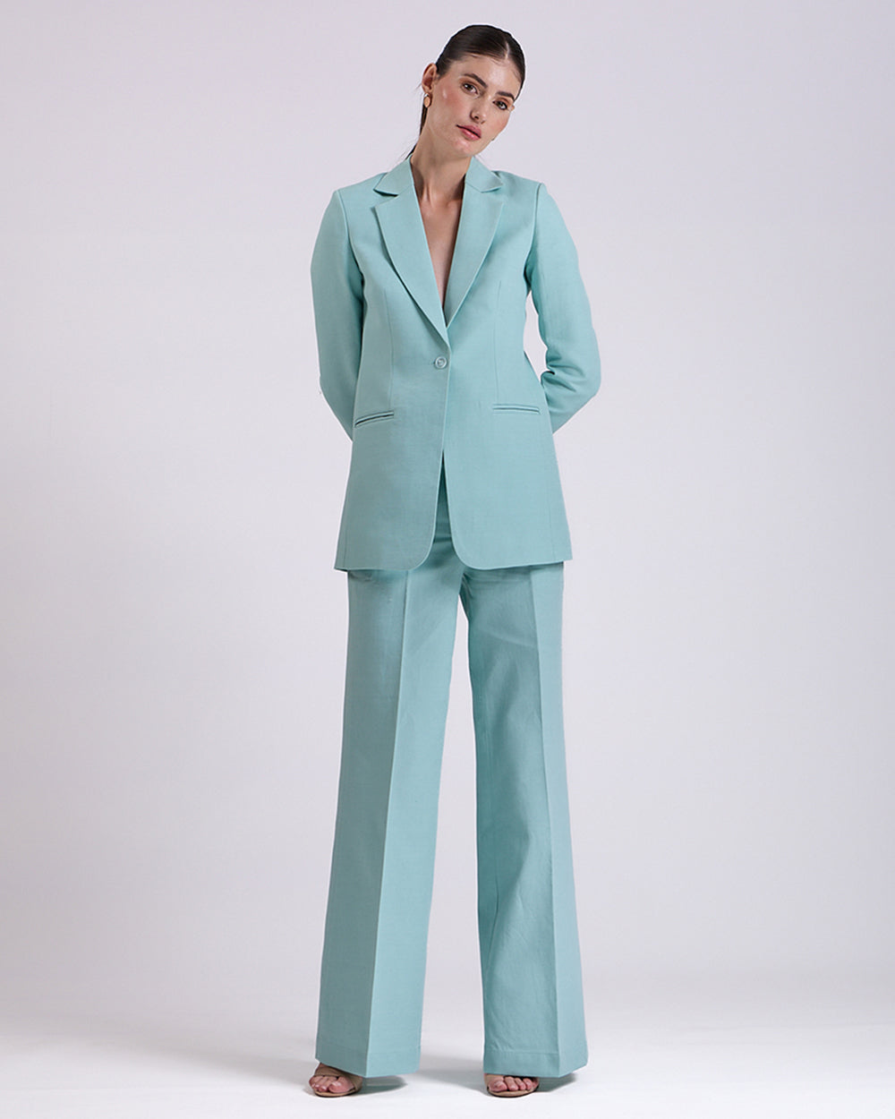 Linen - Teal Blue Single Breasted Suit 2-Piece