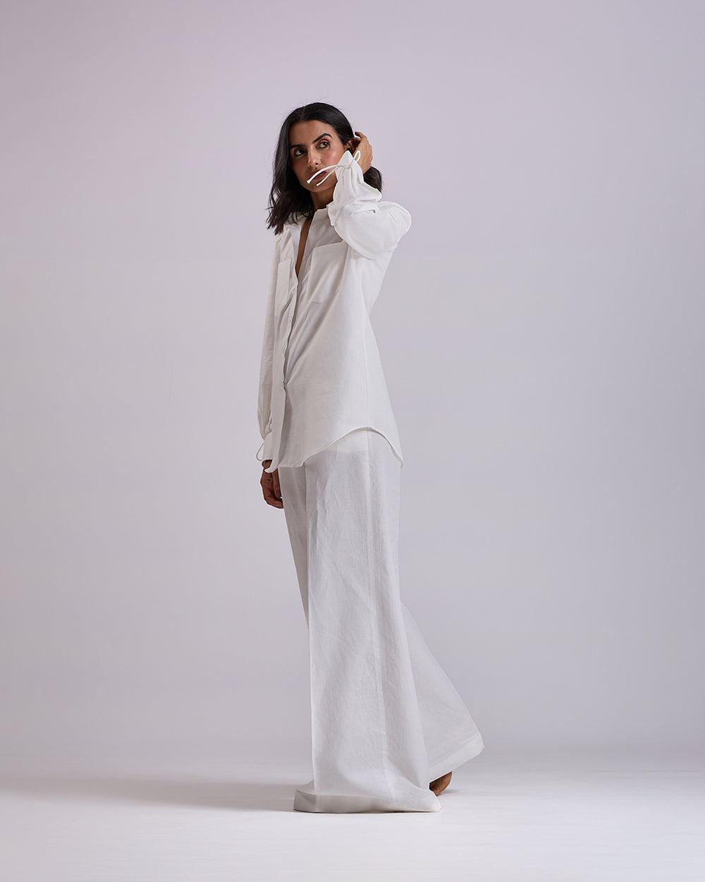 Linen - Ivory High Waist Palazzo Pants