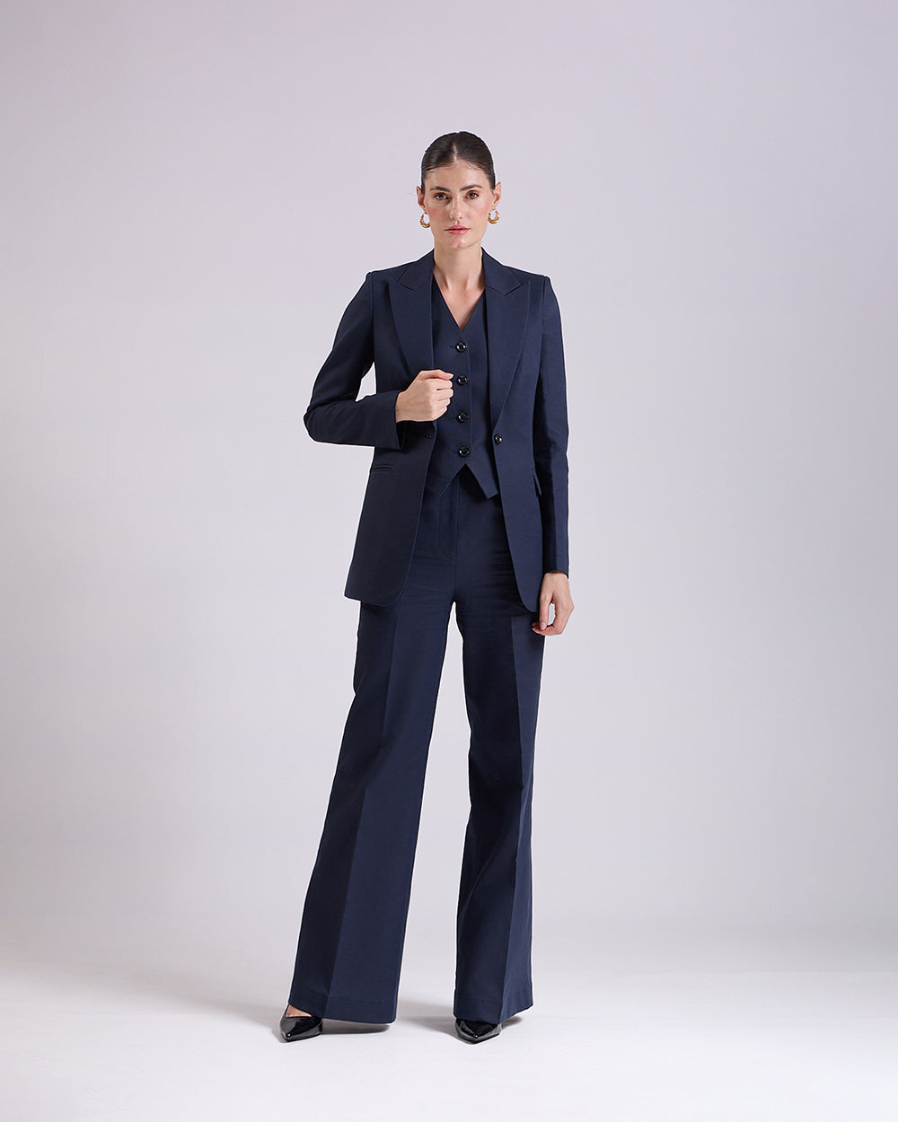 Linen - Navy Blue Single breasted 3-Piece Suit