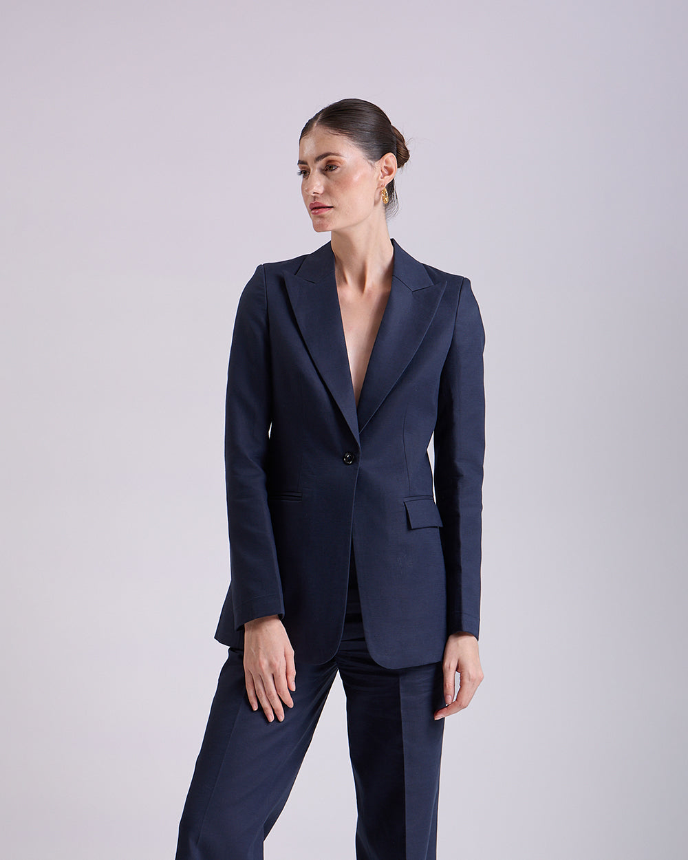 Linen - Navy Blue Single-Breasted Suit 2-Piece