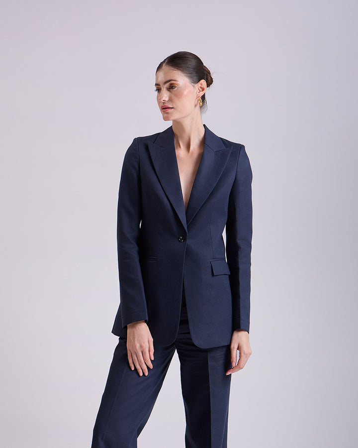 Linen - Navy Blue Single-Breasted Suit 2-Piece