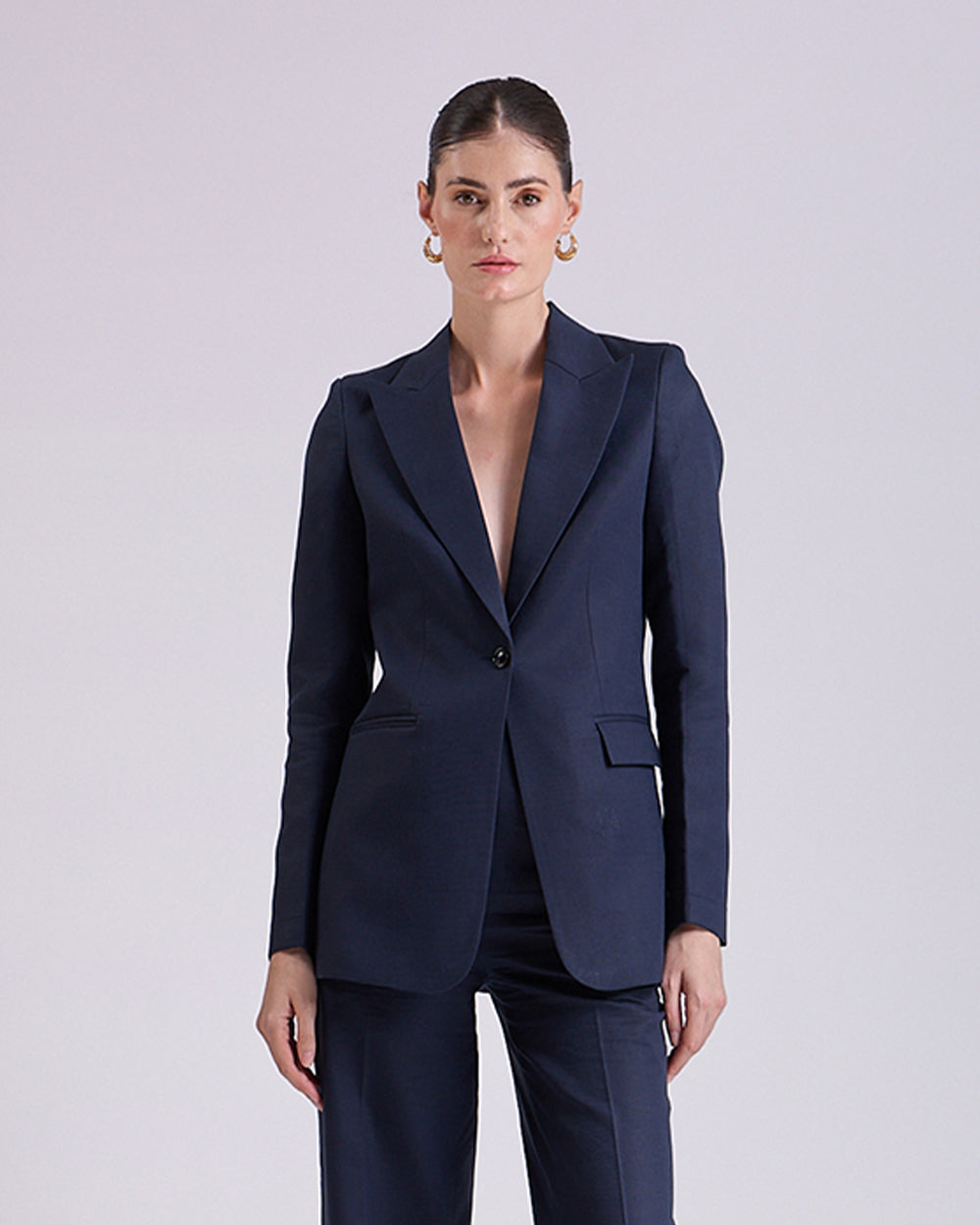 Linen - Navy Blue Single Breasted Blazer