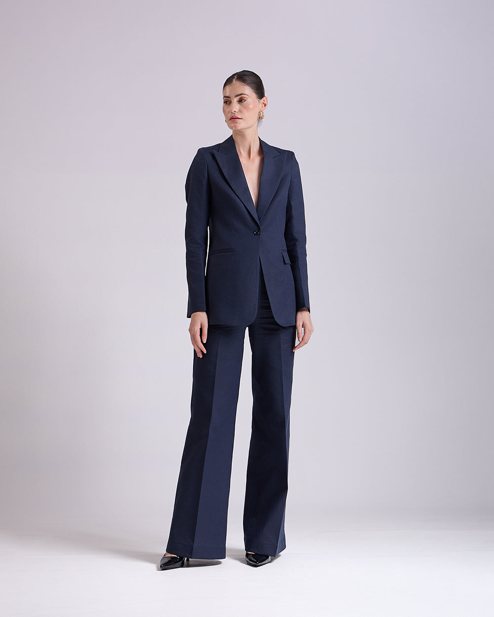 Linen - Navy Blue Single-Breasted Suit 2-Piece