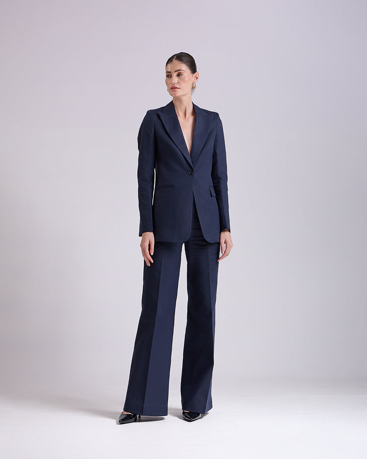 Linen - Navy Blue Single-Breasted Suit 2-Piece