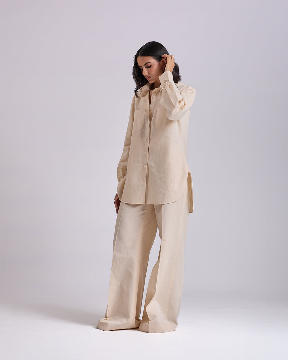 Linen - Beige High Waist Palazzo Pants