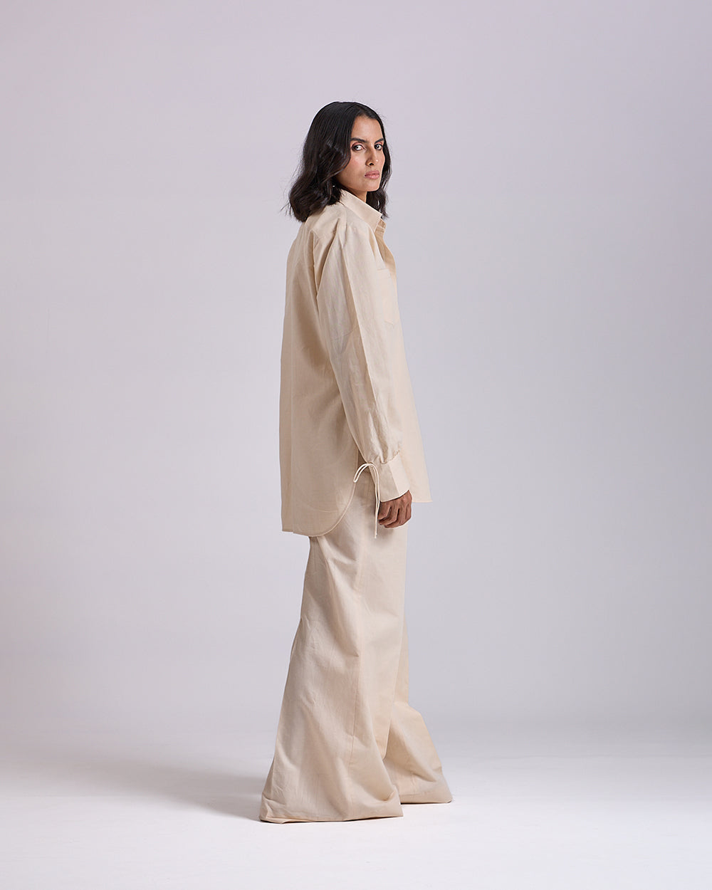 Linen - Beige High Waist Palazzo Pants