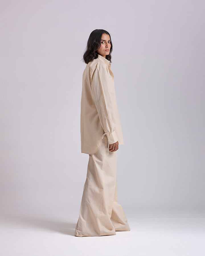 Linen - Beige High Waist Palazzo Pants