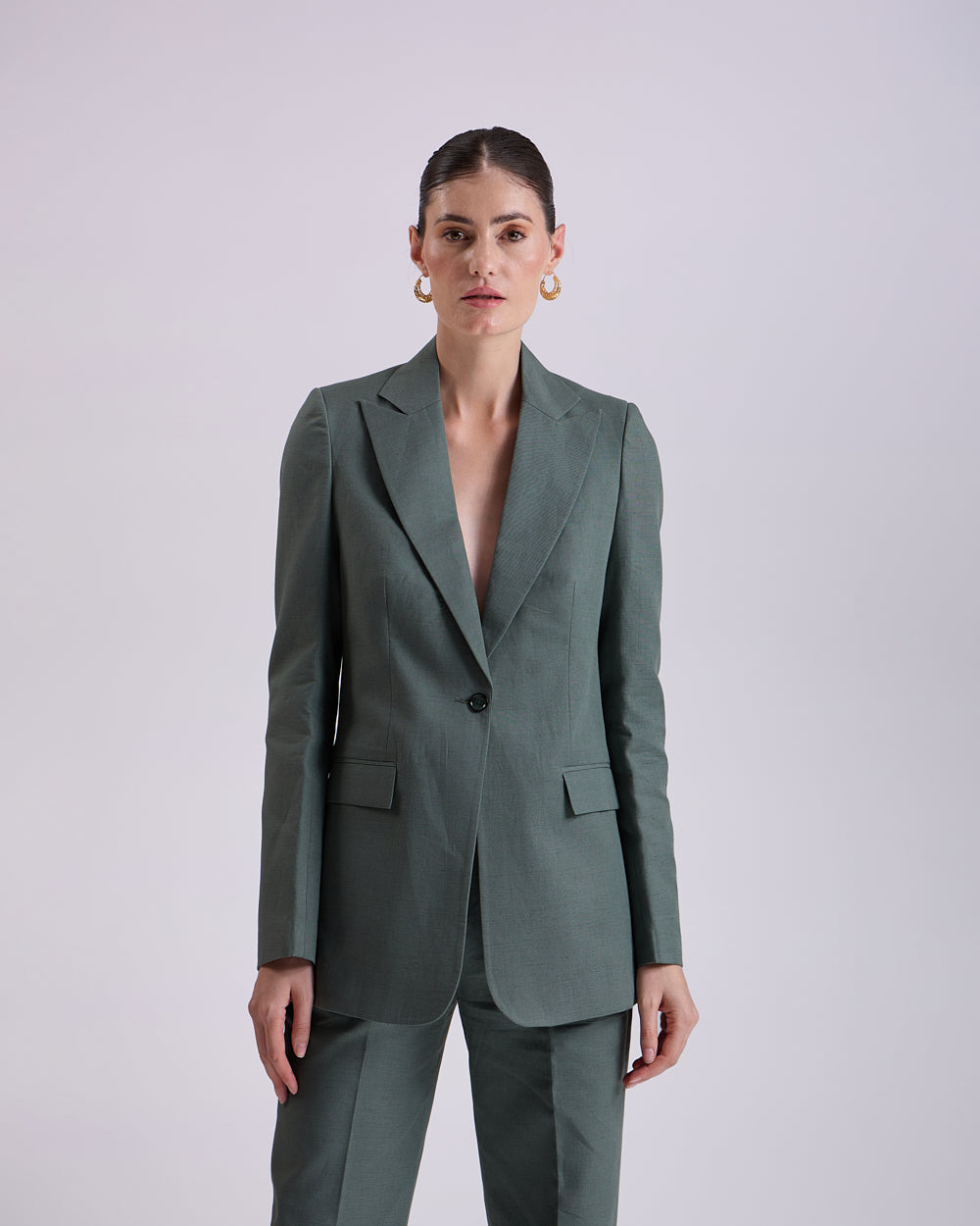 Linen - Green Single Breasted Blazer