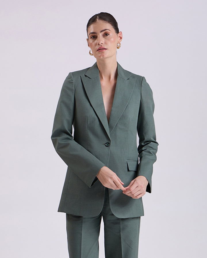 Linen - Green Single Breasted Blazer