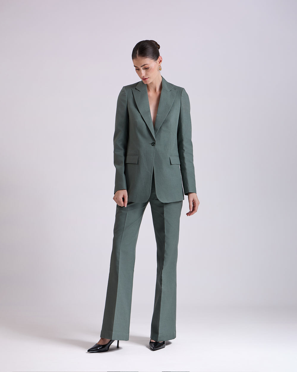 Linen - Green Single-Breasted Suit 2-Piece