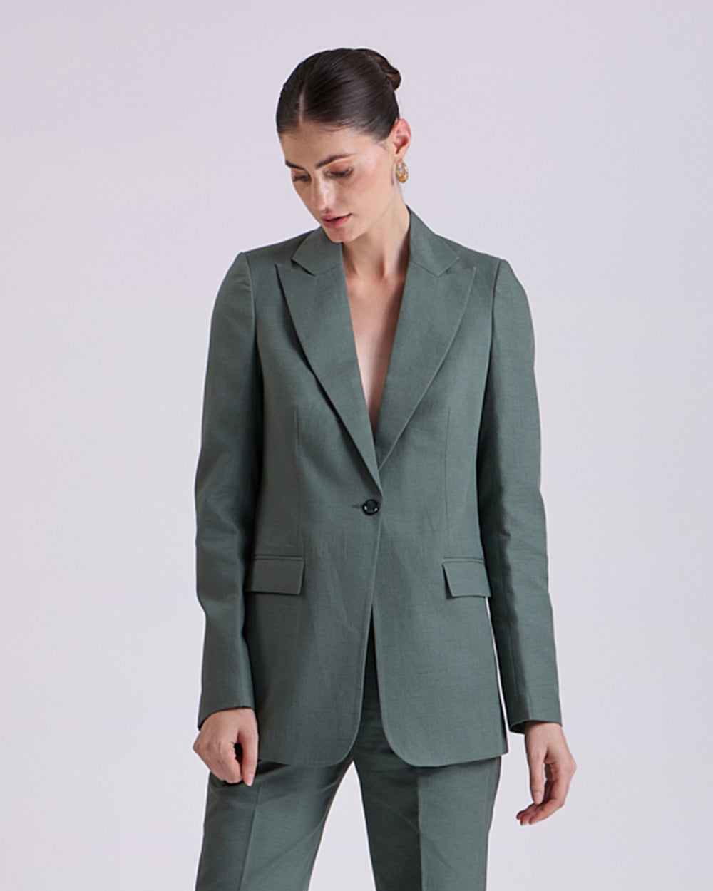 Linen - Green Single Breasted Blazer