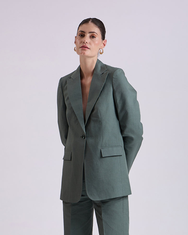 Linen - Green Single Breasted Blazer