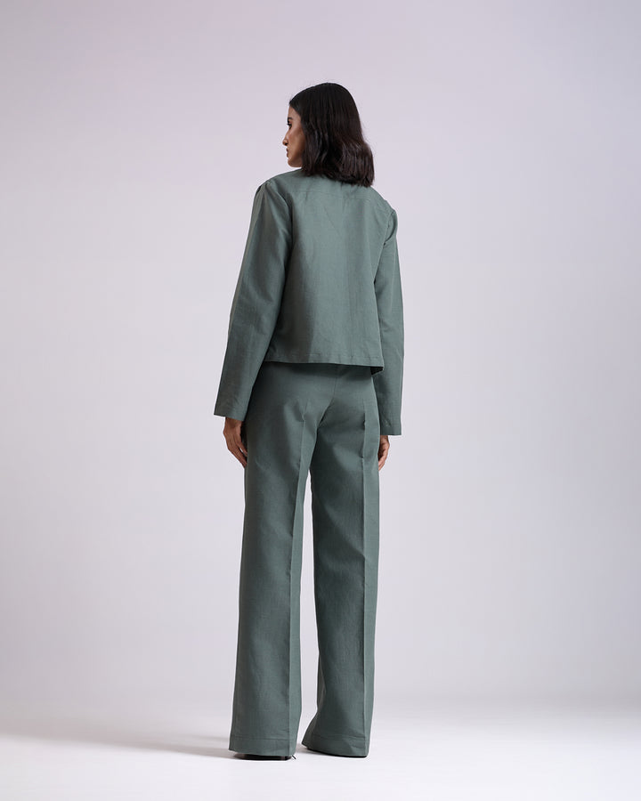 Linen - Green Pleated High waist pants