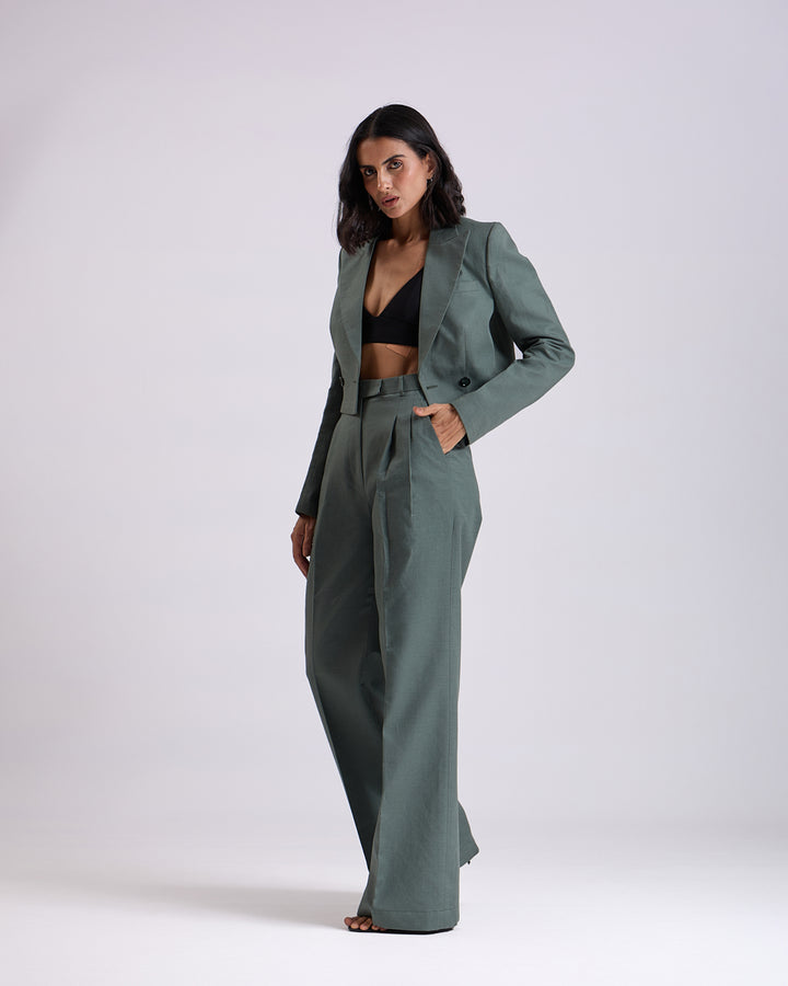 Linen - Green Pleated High waist pants